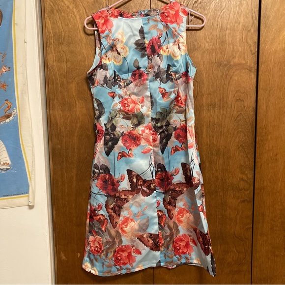 Hand Crafted Dresses & Skirts - NWOT one of a kind custom satin butterfly and roses print shift dress 60s style
